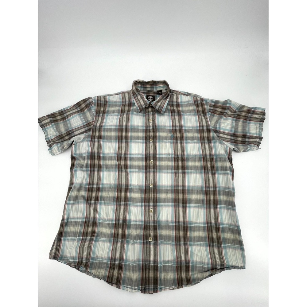 Timberland Shirt Mens XL Multicolor Plaid 100% Cotton Embroidered Logo Button Up